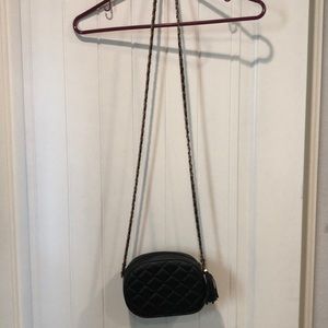 Black vinyl quilted handbag